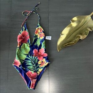 PRIVACY PLEASE TROPICAL PURPLE ONE PIECE SWIMSUIT XS